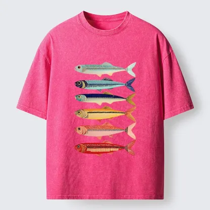 Tokyo‑Tiger Colorful Fish Stack Washed T‑Shirt
