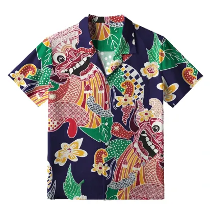 Tokyo-Tiger Japanese Demon Mask Aloha Hawaiian Shirt