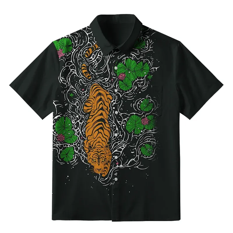 Tokyo-Tiger Fierce Tiger In The Pond Button-up Shirt