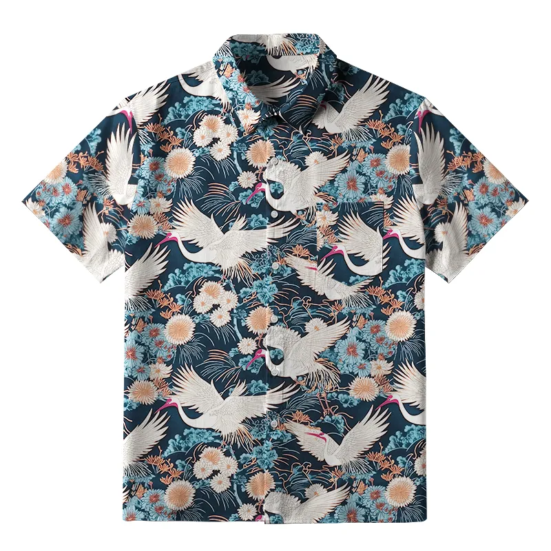 Tokyo-Tiger Cranes And Chrysanthemums Button-up Shirt Sale