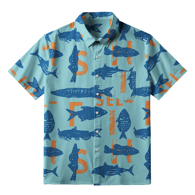 Tokyo-Tiger Different Types Of Fish Button-up Shirt