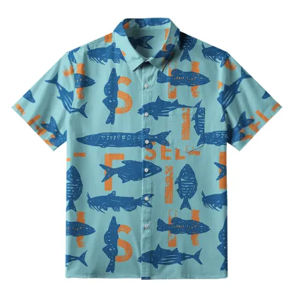 Tokyo-Tiger Different Types Of Fish Button-up Shirt