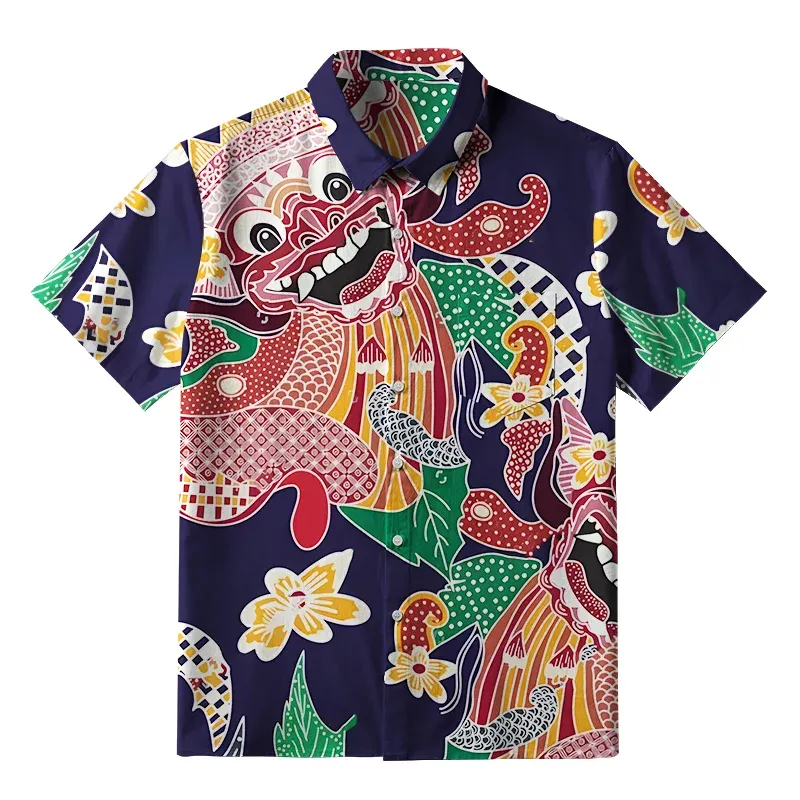 Tokyo-Tiger Japanese Demon Mask Button-up Shirt Sale