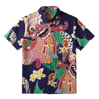 Tokyo-Tiger Japanese Demon Mask Button-up Shirt