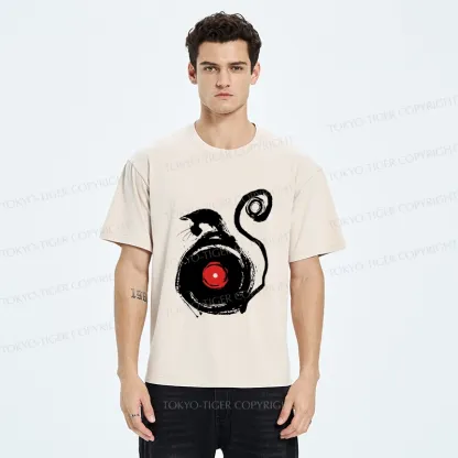 Tokyo-Tiger Vinyl Cat Silhouette Washed T-Shirt