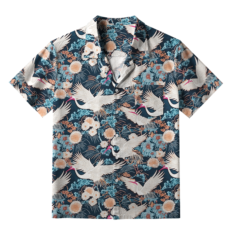 Tokyo-Tiger Cranes And Chrysanthemums Aloha Hawaiian Shirt