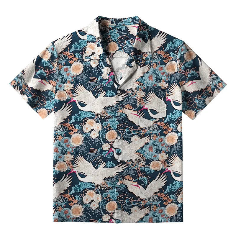 Tokyo-Tiger Cranes And Chrysanthemums Aloha Hawaiian Shirt Sale