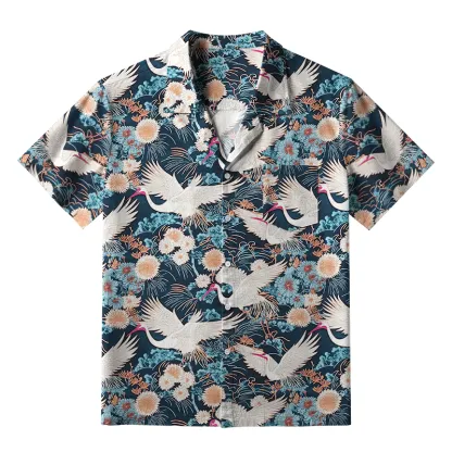 Tokyo-Tiger Cranes And Chrysanthemums Aloha Hawaiian Shirt