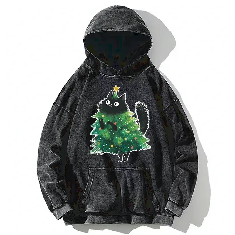 Tokyo-Tiger Christmas Tree Cat Japan Washed Hoodie