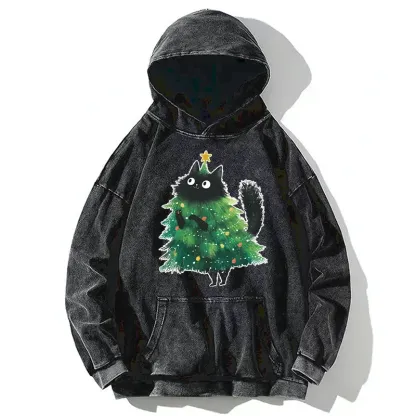 Tokyo-Tiger Christmas Tree Cat Japan Washed Hoodie