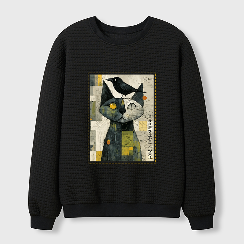 Tokyo-Tiger The Cat And The Crow Are Planning To Rule The World Waffle Sweatshirt