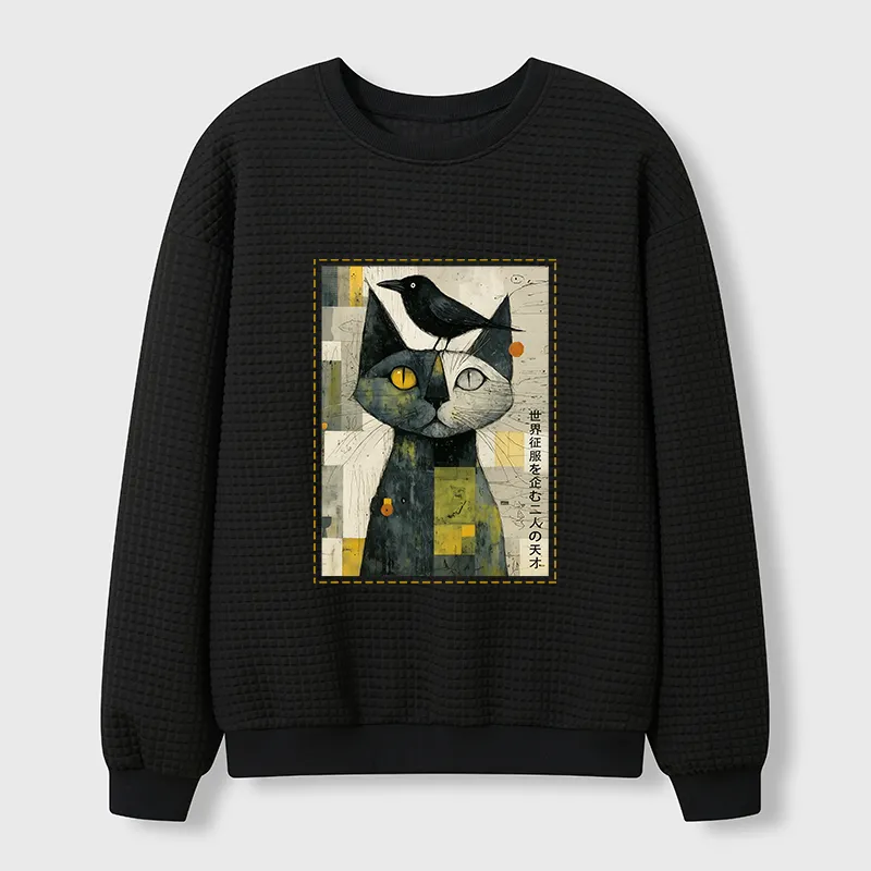 Tokyo-Tiger The Cat And The Crow Are Planning To Rule The World Waffle Sweatshirt