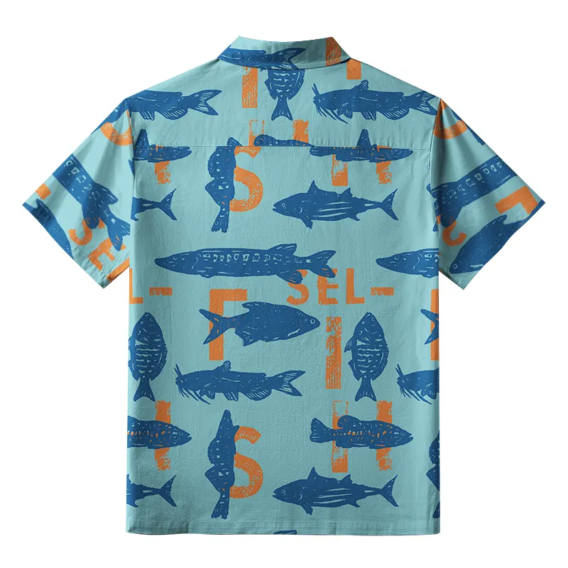 Tokyo-Tiger Different Types Of Fish Button-up Shirt