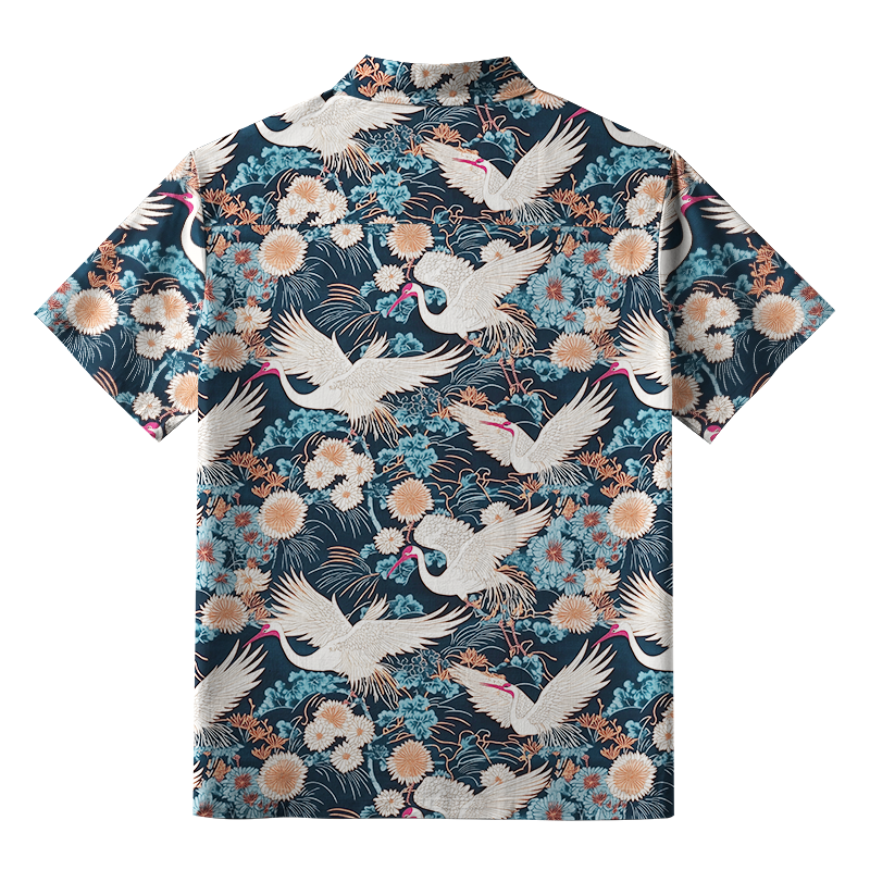 Tokyo-Tiger Cranes And Chrysanthemums Button-up Shirt