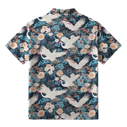 Tokyo-Tiger Cranes And Chrysanthemums Button-up Shirt
