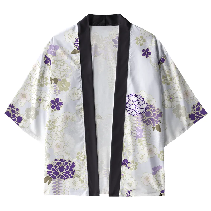 Tokyo-Tiger Line Flower Pattern Kimono Cardigan