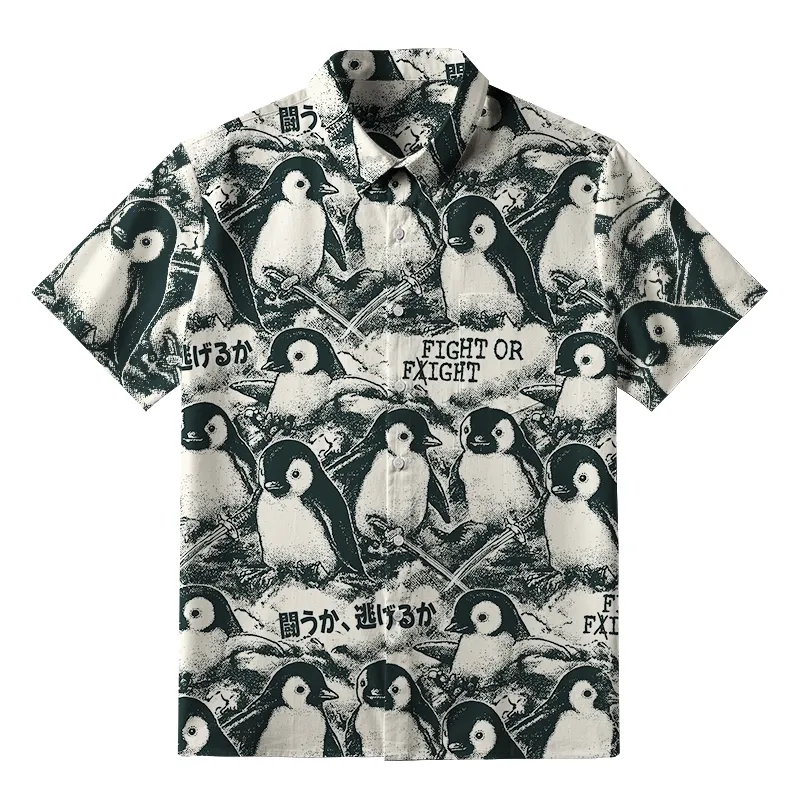 Tokyo-Tiger Penguin Holding A Samurai Sword Button-up Shirt