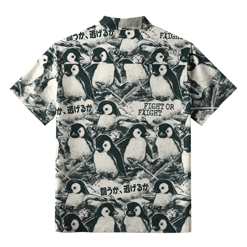 Tokyo-Tiger Penguin Holding A Samurai Sword Button-up Shirt