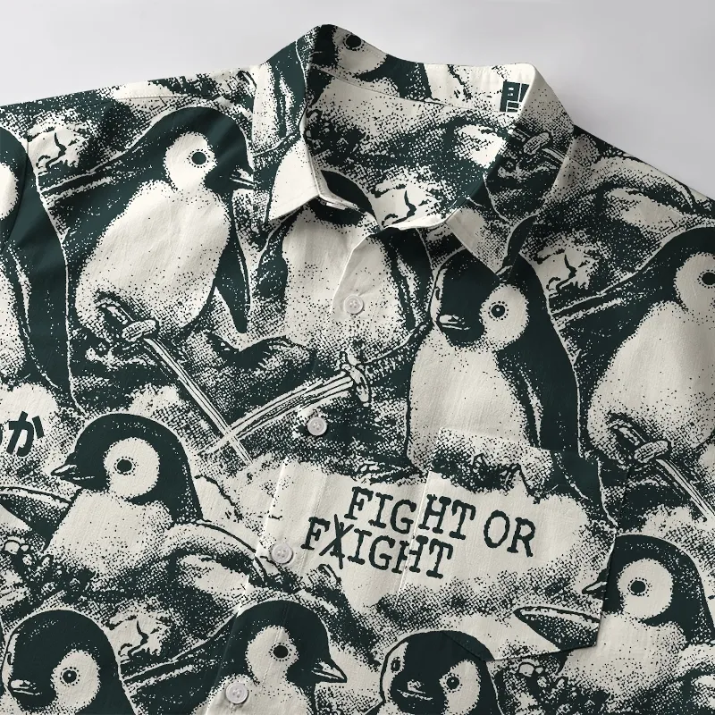 Tokyo-Tiger Penguin Holding A Samurai Sword Button-up Shirt