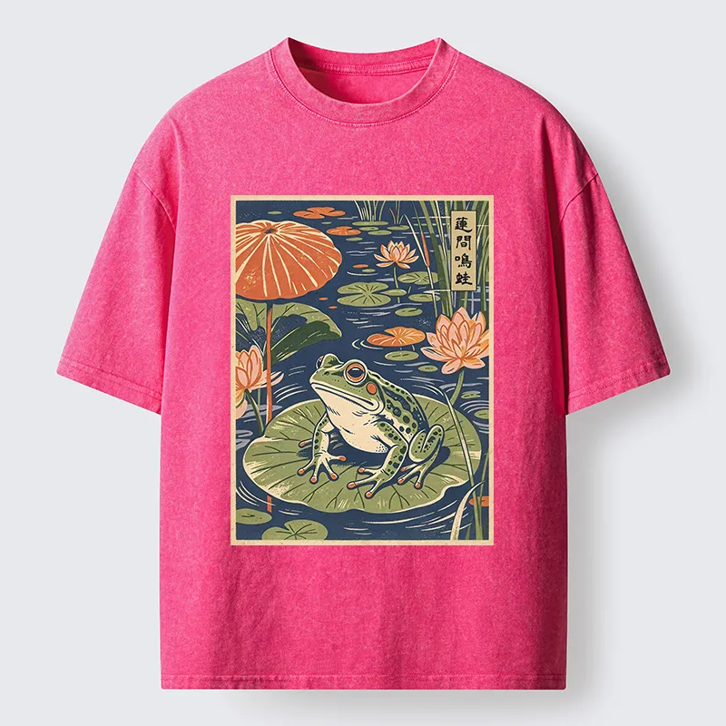 Tokyo-Tiger Frog In Lotus Pond Washed T-Shirt