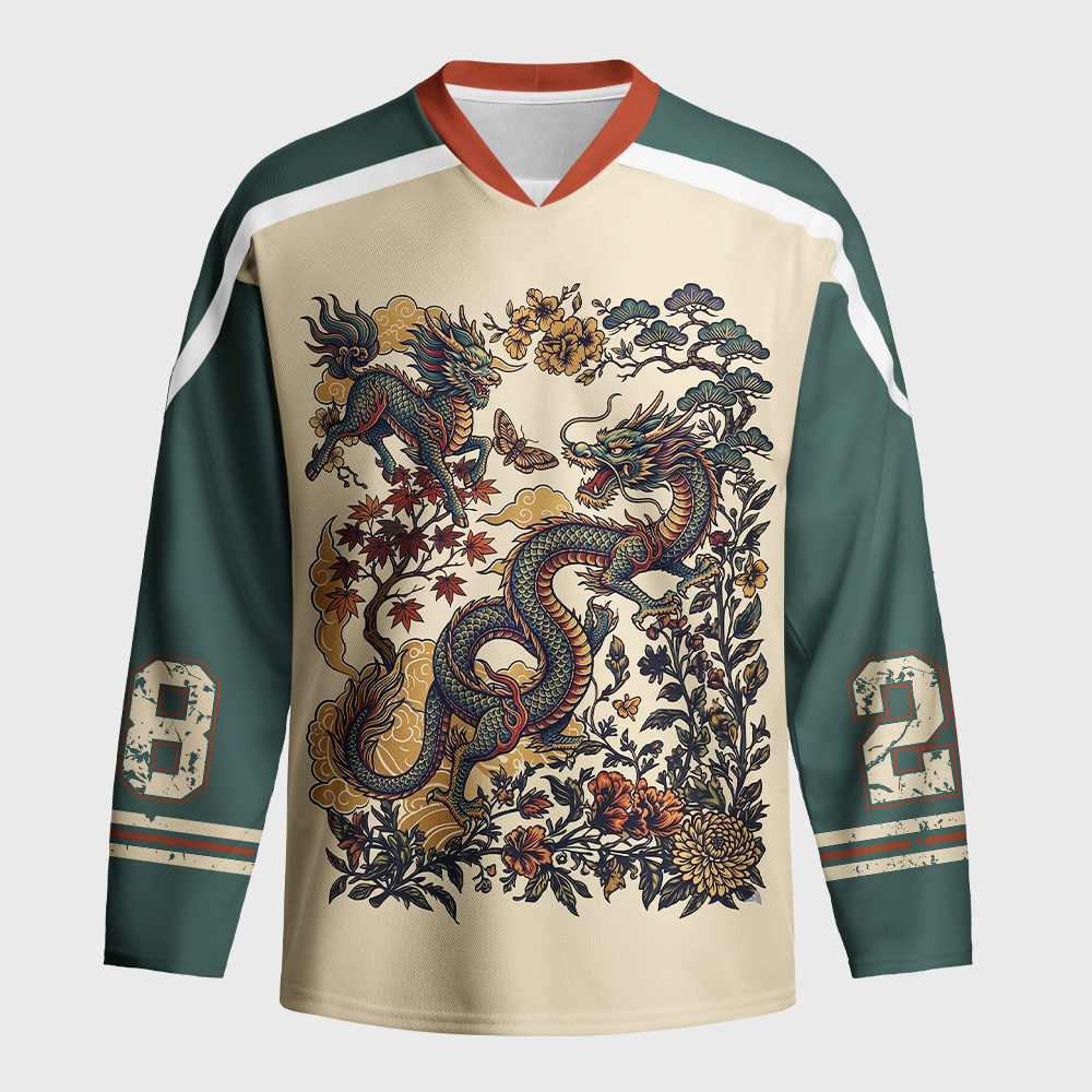 Tokyo-Tiger Cloud Dragon Auspicious Qilin Long-Sleeve Hockey Jersey