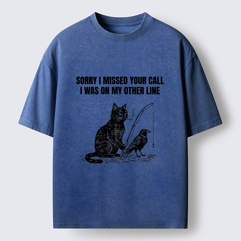 Tokyo-Tiger Funny Cat Fishing With Crow Meme Washed T-Shirt
