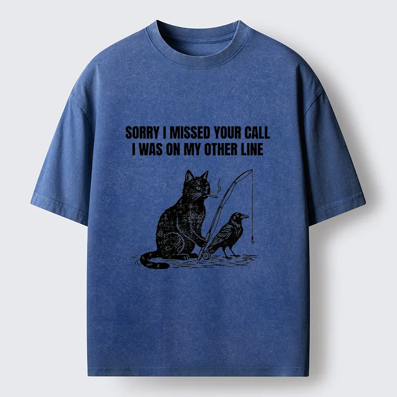 Tokyo-Tiger Funny Cat Fishing With Crow Meme Washed T-Shirt