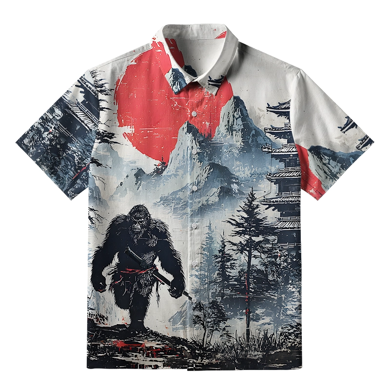 Tokyo-Tiger Japanese Samurai Bigfoot Button-up Shirt