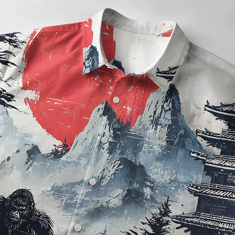 Tokyo-Tiger Japanese Samurai Bigfoot Button-up Shirt