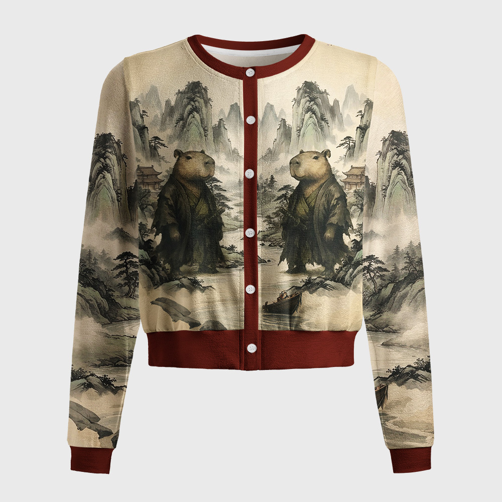 Tokyo-Tiger Capybara Samurai Ugly Women's Lightweight Cardigan
