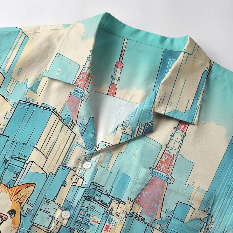 Tokyo-Tiger Cat On The City Building Aloha Hawaiian Shirt