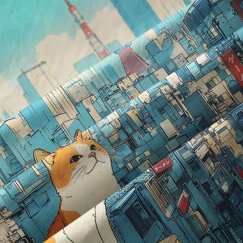 Tokyo-Tiger Cat On The City Building Button-up Shirt