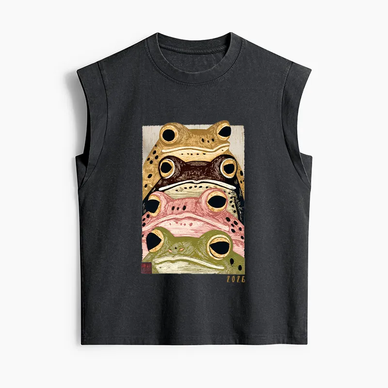 Tokyo-Tiger Whimsical Multi Colored Frog Art Women's Washed Tank Tops Sale