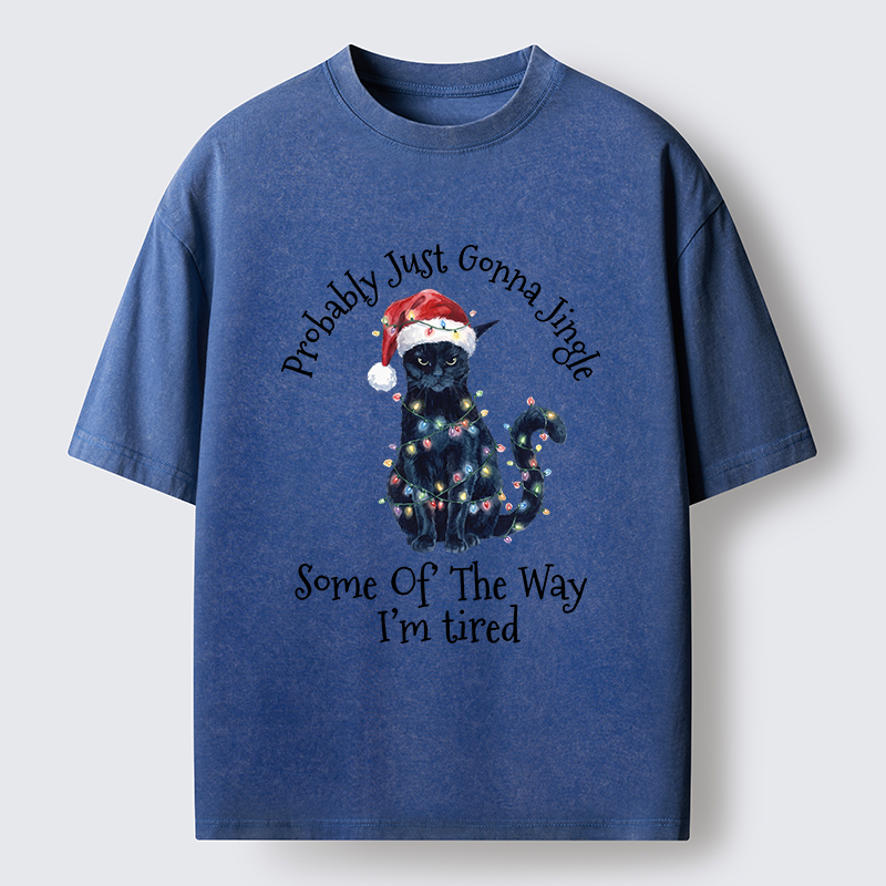 Tokyo-Tiger Tired Christmas Cat Meme Washed T-Shirt