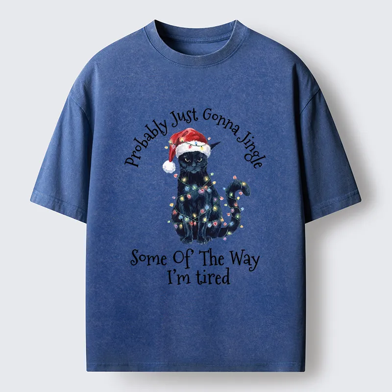 Tokyo-Tiger Tired Christmas Cat Meme Washed T-Shirt