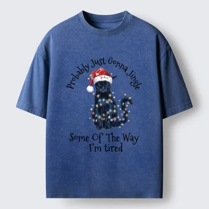 Tokyo-Tiger Tired Christmas Cat Meme Washed T-Shirt