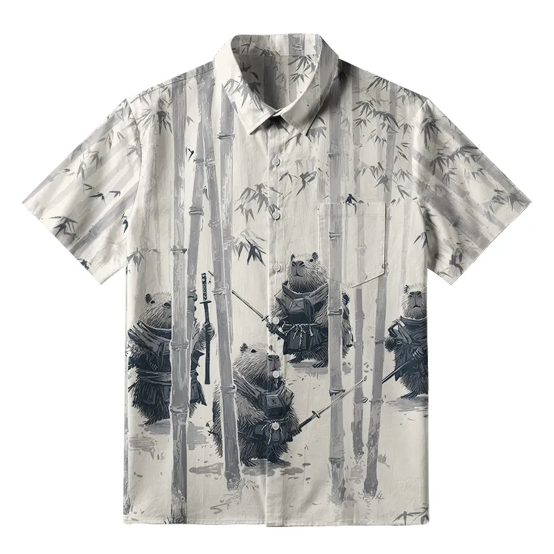 Tokyo-Tiger Capybara Japanese Samurai Button-up Shirt
