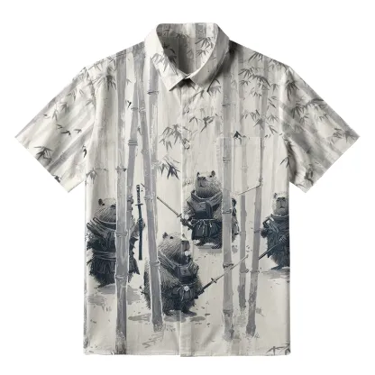 Tokyo-Tiger Capybara Japanese Samurai Button-up Shirt