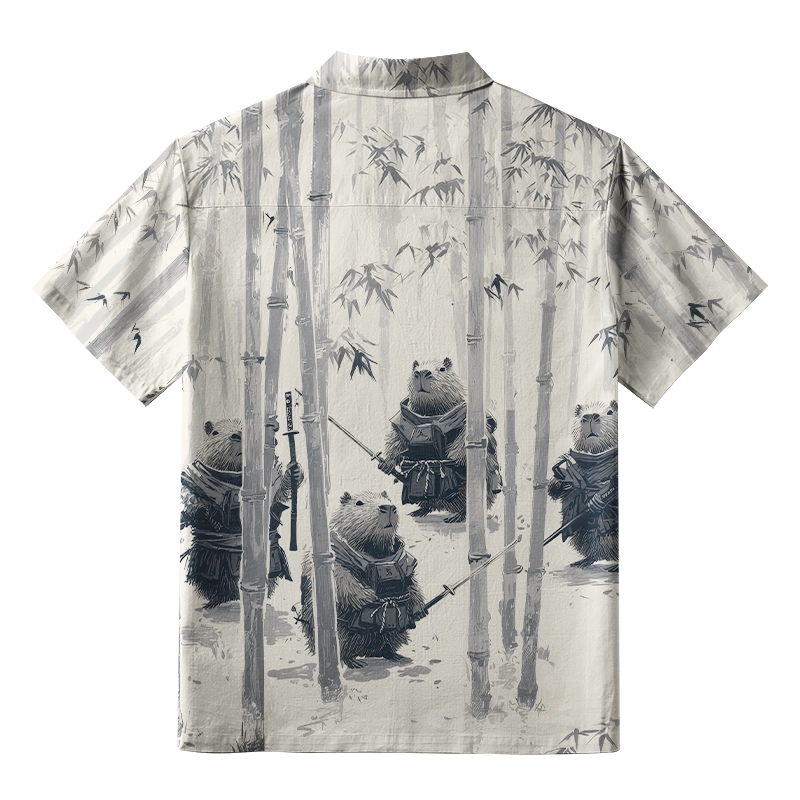 Tokyo-Tiger Capybara Japanese Samurai Button-up Shirt