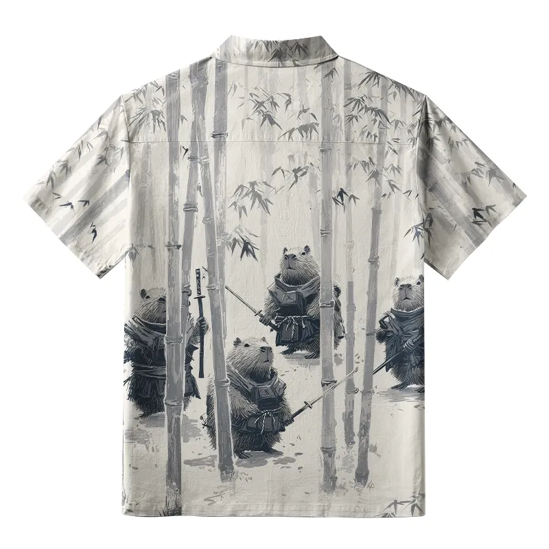 Tokyo-Tiger Capybara Japanese Samurai Button-up Shirt