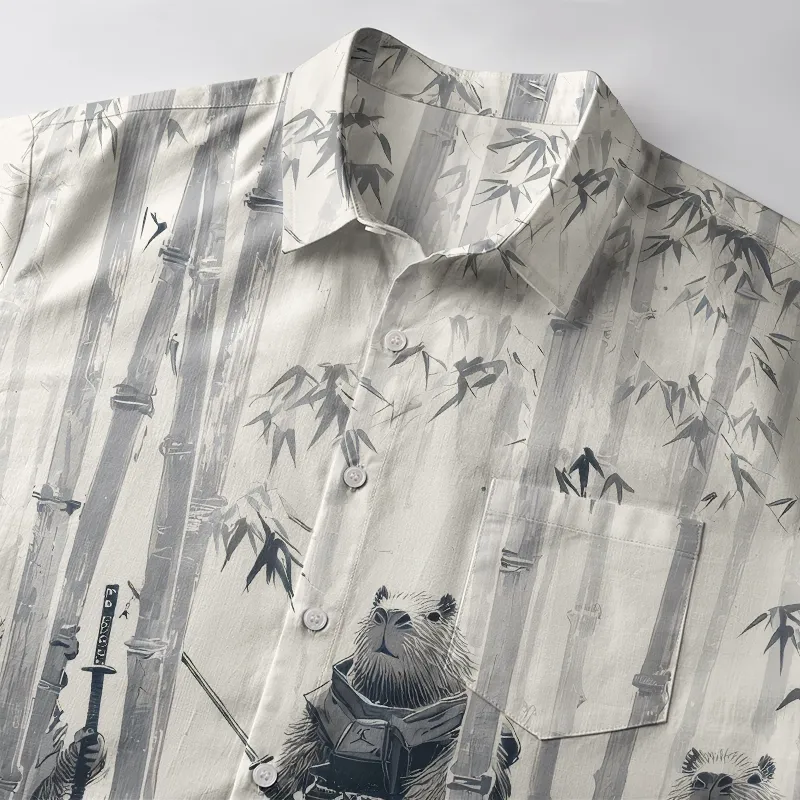 Tokyo-Tiger Capybara Japanese Samurai Button-up Shirt