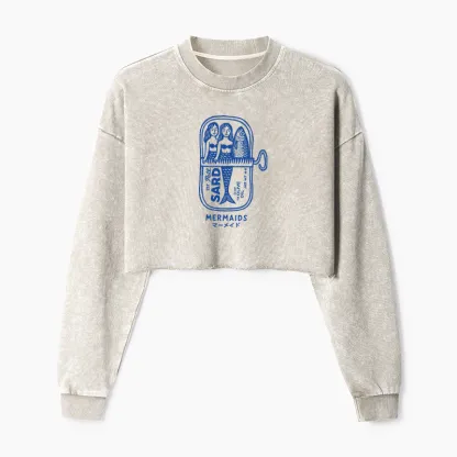 Tokyo-Tiger Mermaid Can Washed Crop Sweatshirt