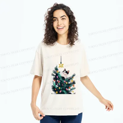 Tokyo-Tiger Cute Christmas Cat Washed T-Shirt
