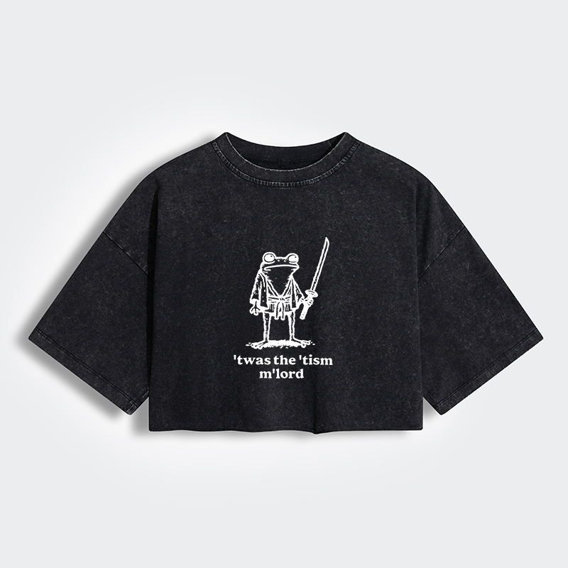 Tokyo-Tiger Focused Samurai Frog Women's Washed Crop T-Shirt