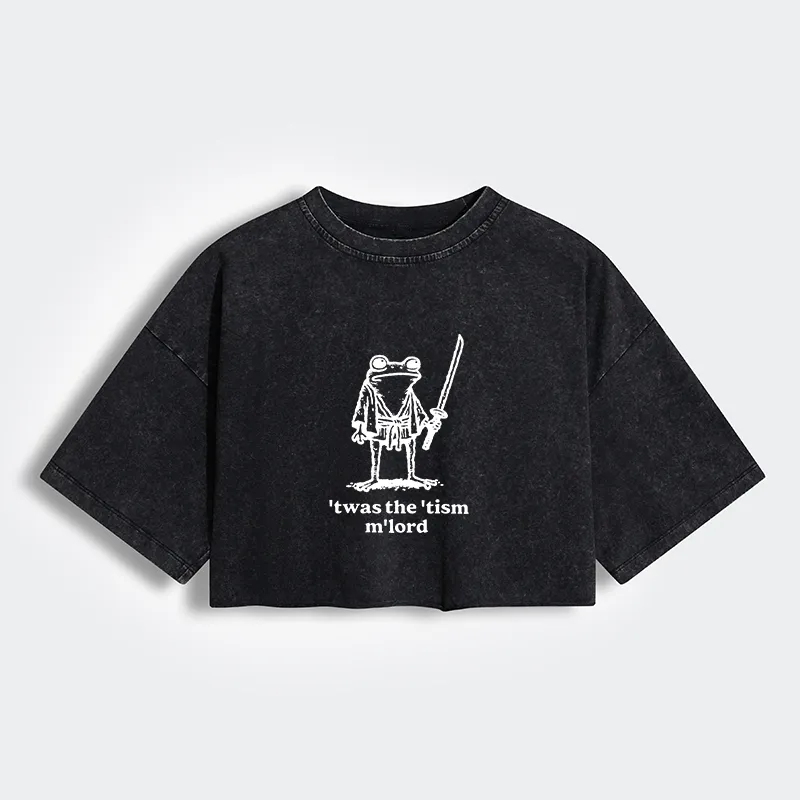 Tokyo-Tiger Focused Samurai Frog Women's Washed Crop T-Shirt