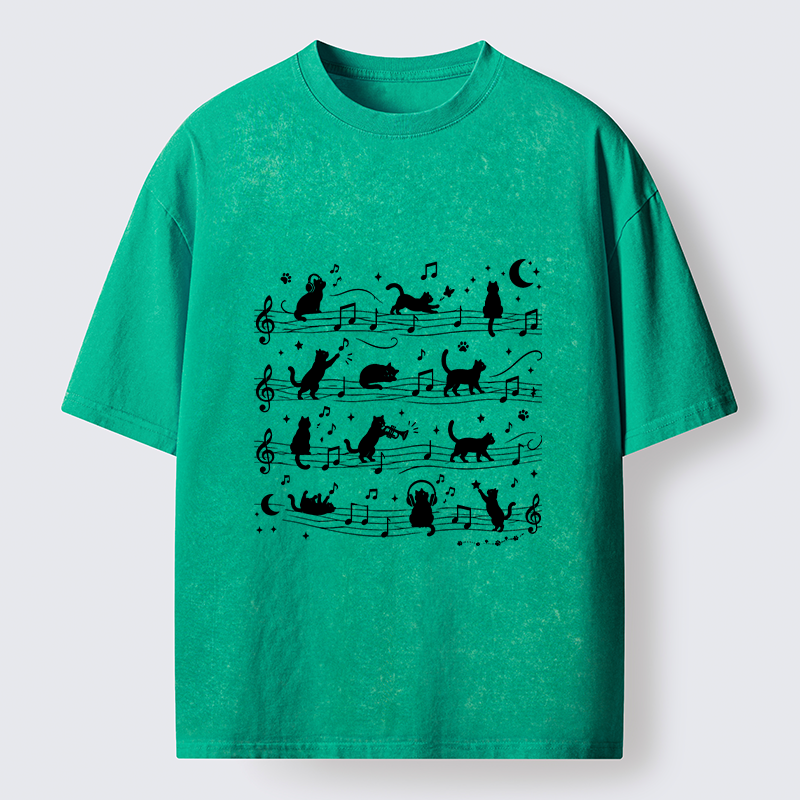 Tokyo-Tiger Music Staff Cats Funny Meme Washed T-Shirt