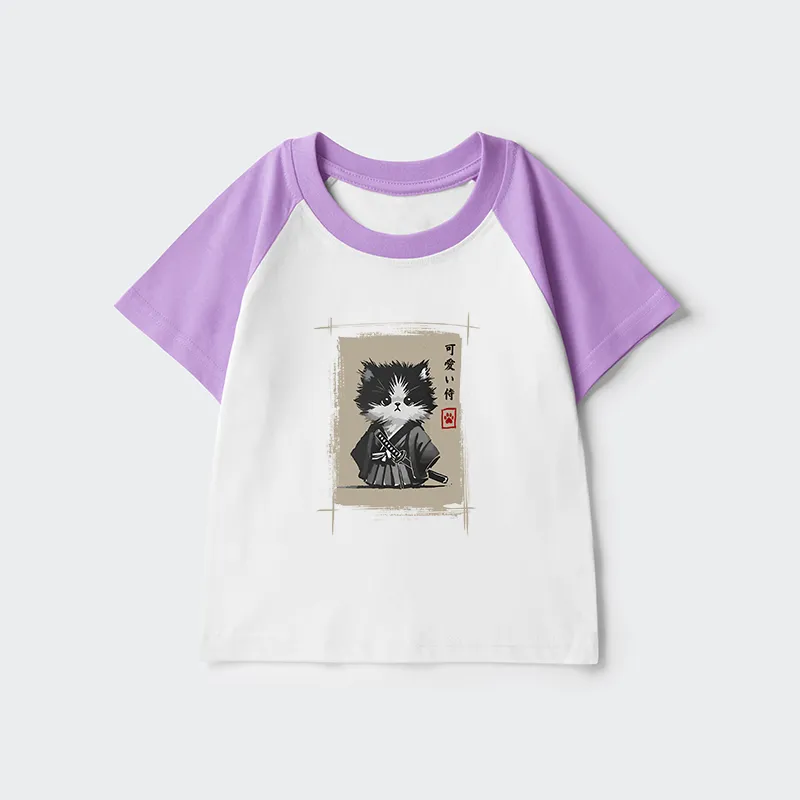 Tokyo-Tiger Kitten Samurai Kids Raglan T-shirt