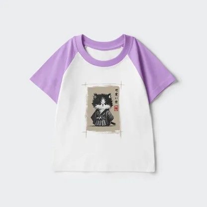 Tokyo-Tiger Kitten Samurai Kids Raglan T-shirt