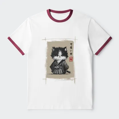 Tokyo-Tiger Kitten Samurai Contrast Trim T-Shirt