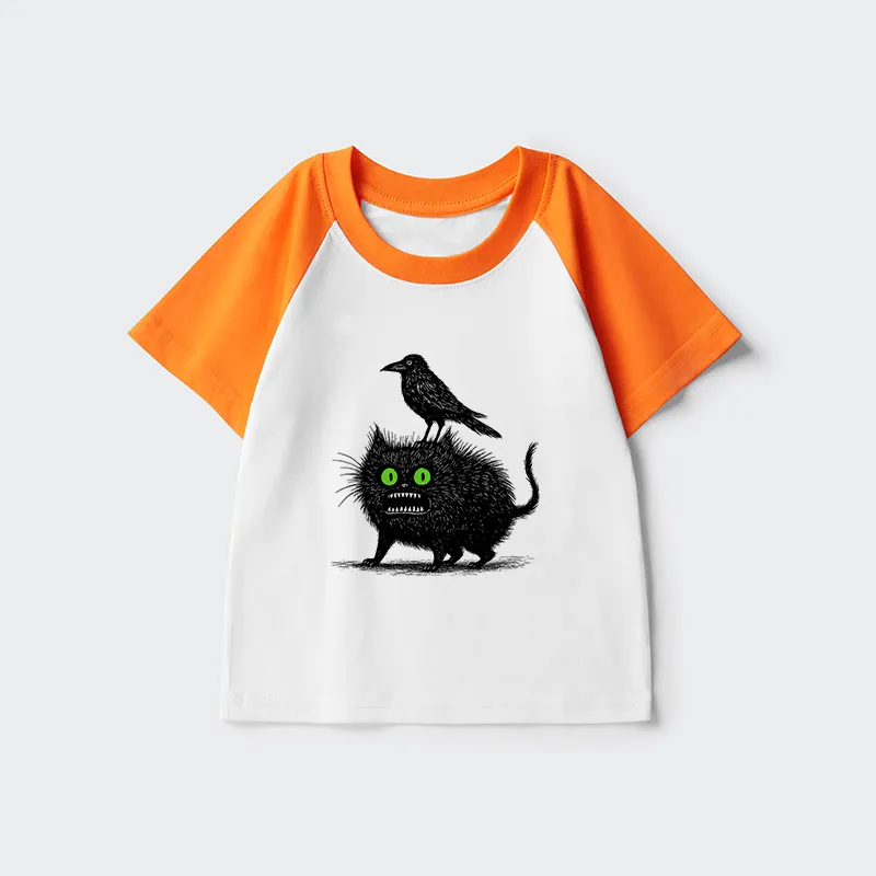 Tokyo-Tiger Crow And Black Cat Kids Raglan T-shirt